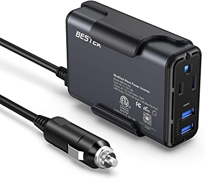 BESTEK 150W Power Inverter DC 12V to 110V AC Converter 4.2A Dual USB Car Adapter, Thinner Design with ETL Listed, Grey/Black
