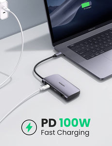 UGREEN USB C Hub 7-in-1 Type C Dock Adapter with Ethernet, 4K USB C to HDMI, 2 USB 3.0 Ports, Micro SD Card Reader, USB-C PD 100W