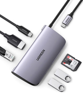 UGREEN USB C Hub 7-in-1 Type C Dock Adapter with Ethernet, 4K USB C to HDMI, 2 USB 3.0 Ports, Micro SD Card Reader, USB-C PD 100W