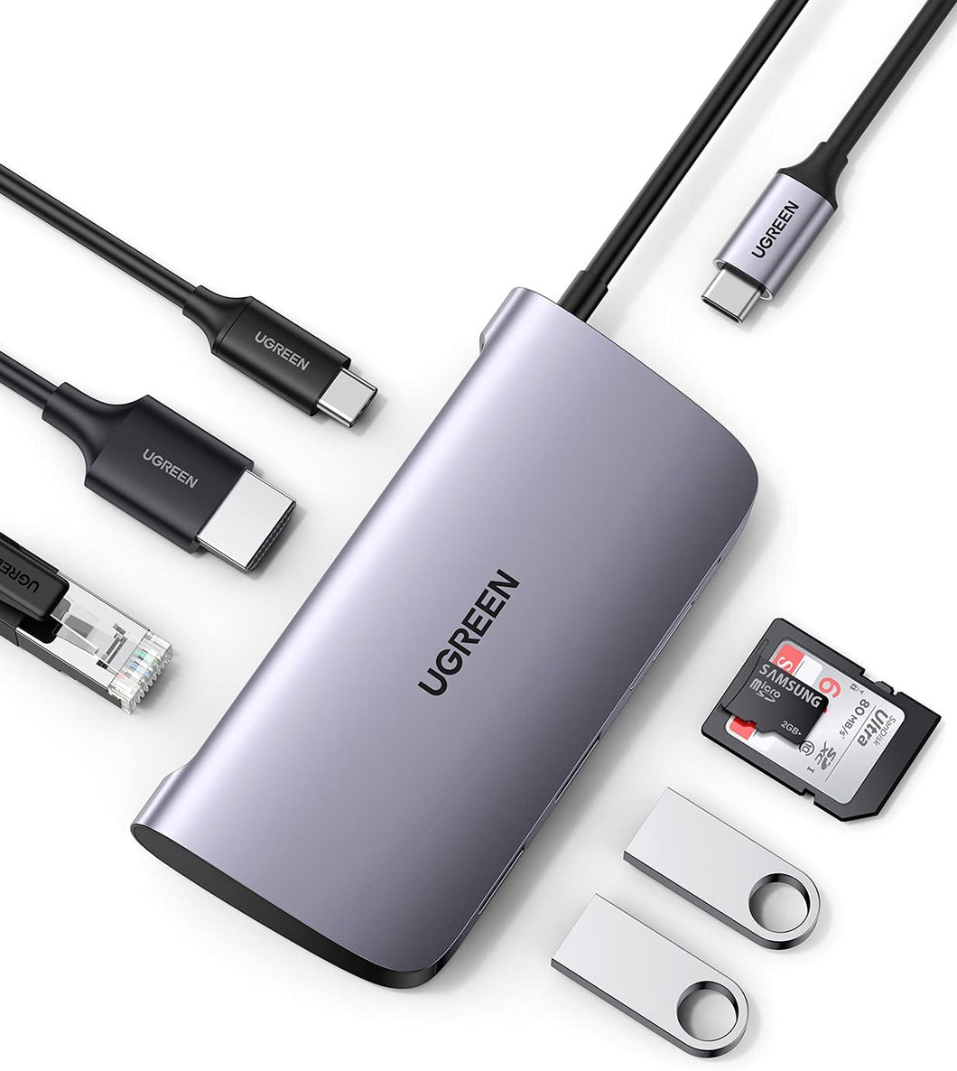 UGREEN USB C Hub 7-in-1 Type C Dock Adapter with Ethernet, 4K USB C to HDMI, 2 USB 3.0 Ports, Micro SD Card Reader, USB-C PD 100W