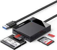 Load image into Gallery viewer, UGREEN SD Card Reader USB 3.0 Card Hub Adapter 5Gbps Read 4 Cards Simultaneously CF,CFI, TF, SDXC, SDHC, SD, MMC, Micro SDXC, Micro SD, Micro SDHC, MS, UHS-I (Black)