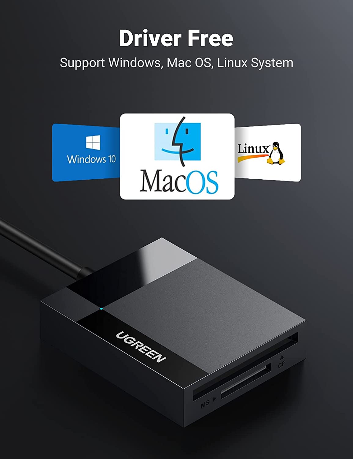 UGREEN SD lector de tarjetas USB 3.0; adaptador Hub 5Gbps; lee 4 tarjetas  simultáneamente; CF, CFI, TF, SDXC, SDHC, SD, MMC, Micro SDXC, Micro SD