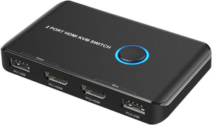 ABLEWE KVM Switch HDMI 2 Port Box, Support UHD 4K@60Hz,with 2 USBCable and 2 HDMI Cable