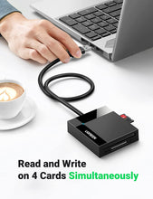 Load image into Gallery viewer, UGREEN SD Card Reader USB 3.0 Card Hub Adapter 5Gbps Read 4 Cards Simultaneously CF,CFI, TF, SDXC, SDHC, SD, MMC, Micro SDXC, Micro SD, Micro SDHC, MS, UHS-I (Black)