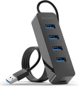 Alxum USB Hub 3.0 4-Port,  USB Extension Hub with 4ft Long Cable, USB 3.0 DataHub with 5V/2A Type-C Charging Port