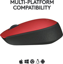 Load image into Gallery viewer, LOGITECH M170 MOUSE RIGHT AND LEFT HANDED WIRELESS 2.4GHZ USB WIRELESS RECEIVER RED