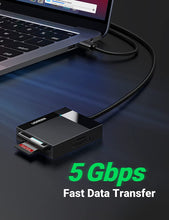 Load image into Gallery viewer, UGREEN SD Card Reader USB 3.0 Card Hub Adapter 5Gbps Read 4 Cards Simultaneously CF,CFI, TF, SDXC, SDHC, SD, MMC, Micro SDXC, Micro SD, Micro SDHC, MS, UHS-I (Black)