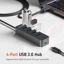 Load image into Gallery viewer, Alxum USB Hub 3.0 4-Port,  USB Extension Hub with 4ft Long Cable, USB 3.0 DataHub with 5V/2A Type-C Charging Port