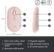 Load image into Gallery viewer, LOGITECH PEBBLE M350 MOUSE OPTICAL WIRELESS BLUETOOTH 2.4GHZ -USB WIRELESS RECEIVER - ROSE