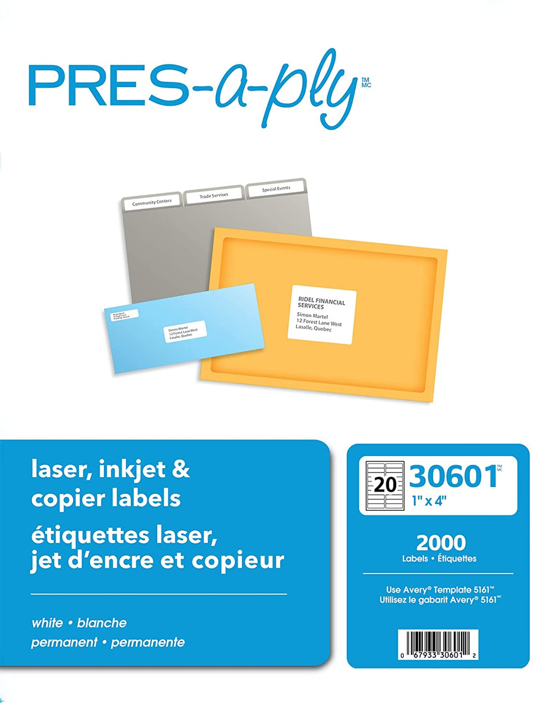 PRES-a-ply Laser Labels, 1 x 4 Inch, White, 2000 Count (30601)