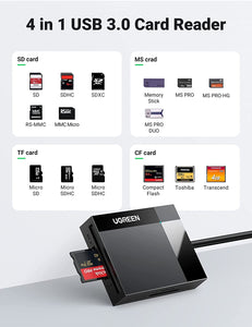 UGREEN SD Card Reader USB 3.0 Card Hub Adapter 5Gbps Read 4 Cards Simultaneously CF,CFI, TF, SDXC, SDHC, SD, MMC, Micro SDXC, Micro SD, Micro SDHC, MS, UHS-I (Black)