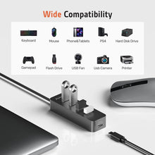 Load image into Gallery viewer, Alxum USB Hub 3.0 4-Port,  USB Extension Hub with 4ft Long Cable, USB 3.0 DataHub with 5V/2A Type-C Charging Port