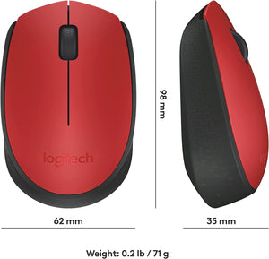 LOGITECH M170 MOUSE RIGHT AND LEFT HANDED WIRELESS 2.4GHZ USB WIRELESS RECEIVER RED