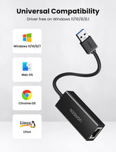 Load image into Gallery viewer, UGREEN USB 3.0 to Ethernet RJ45 Lan Gigabit Network Adapter 10/100/1000 Mbps