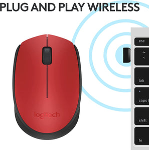 LOGITECH M170 MOUSE RIGHT AND LEFT HANDED WIRELESS 2.4GHZ USB WIRELESS RECEIVER RED