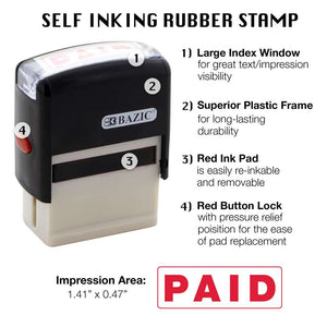BAZIC Paid Self Inking Rubber Stamp (Red Ink)