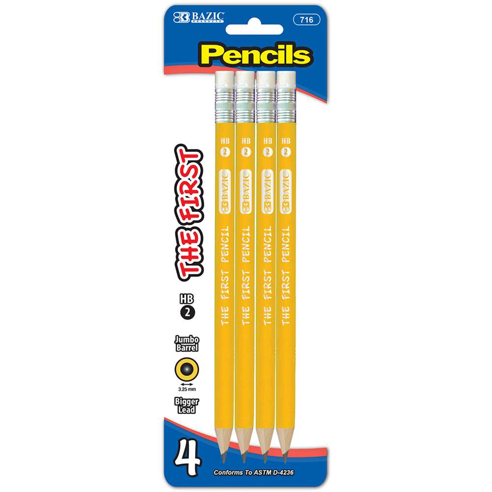 BAZIC Yellow Pencil #2 Premium Jumbo (4/pack)
