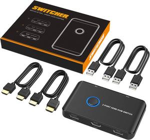ABLEWE KVM Switch HDMI 2 Port Box, Support UHD 4K@60Hz,with 2 USBCable and 2 HDMI Cable