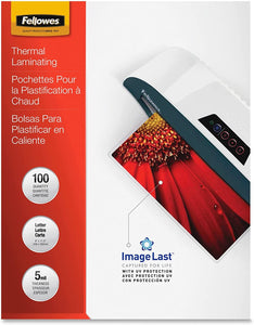 Fellowes Thermal Laminating Pouches, ImageLast, Jam Free, Letter Size, 5 Mil, 100 Pack (52040)