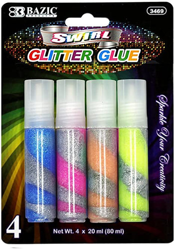 BAZIC 20ML SWIRL GLITTER GLUE 4PK