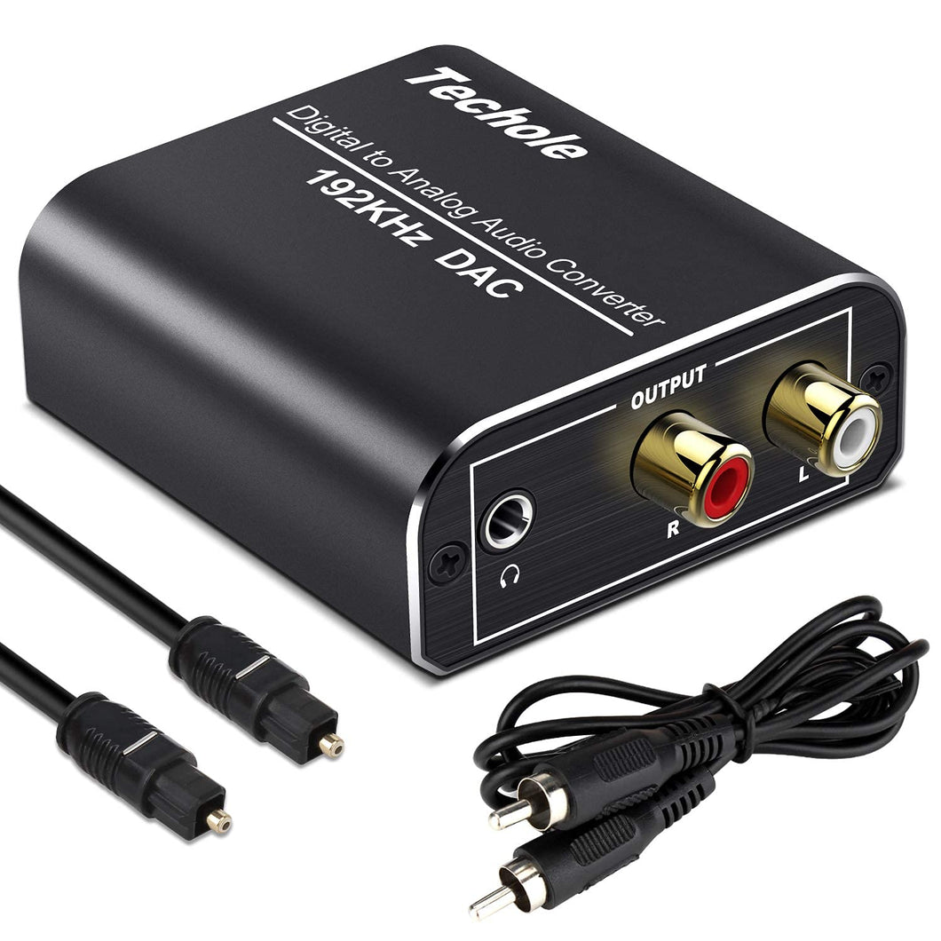 Techole Digital to Analog Audio Converter-192kHz Techole Aluminum Optical to RCA with Optical &Coaxial Cable. Digital SPDIF TOSLINK to Stereo L/R and 3.5mm Jack DAC Converter