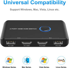 Load image into Gallery viewer, ABLEWE KVM Switch HDMI 2 Port Box, Support UHD 4K@60Hz,with 2 USBCable and 2 HDMI Cable