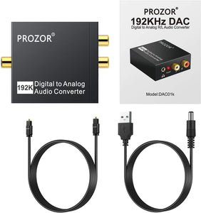 PROZOR 192KHz Digital to Analog Audio Converter DAC Digital SPDIF Optical toAnalog L/R RCA Converter Toslink Optical to 3.5mm Jack Adapter
