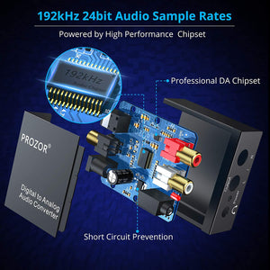 PROZOR 192KHz Digital to Analog Audio Converter DAC Digital SPDIF Optical toAnalog L/R RCA Converter Toslink Optical to 3.5mm Jack Adapter