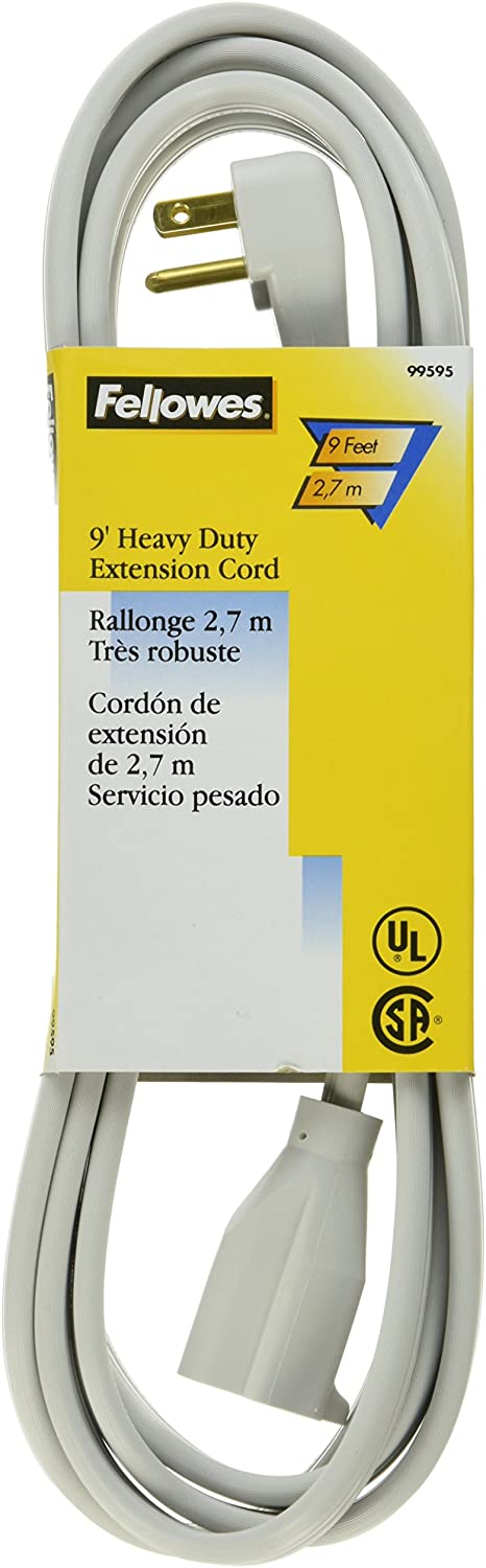 Fellowes 1-Outlet 3-Prong Heavy Duty Indoor Extension Cord, 9 Feet - 99595 Gray
