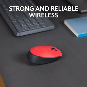 LOGITECH M170 MOUSE RIGHT AND LEFT HANDED WIRELESS 2.4GHZ USB WIRELESS RECEIVER RED