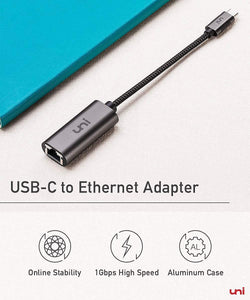 UNI USB-C to Ethernet Adapter, USB Thunderbolt 3 Gray