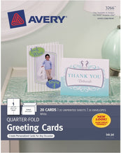 Load image into Gallery viewer, Avery® Quarter-Fold Greeting Cards, 4-1/4&quot; x 5-1/2&quot;, Matte White, 20 Cards with Envelopes (3266)