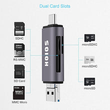 Load image into Gallery viewer, SD Card Reader USB-C,3-in-1 Memory Card Reader with Tri-Connectors, USB 3.0 Card Reader Adapter for SDXC,Micro SDXC