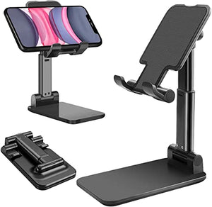 BLACK CELL PHONE STAND, ANGLE HEIGHT ADJUSTABLE CELL PHONE STAND FOR DESK, FOLDABLE CELL PHONE HOLDER