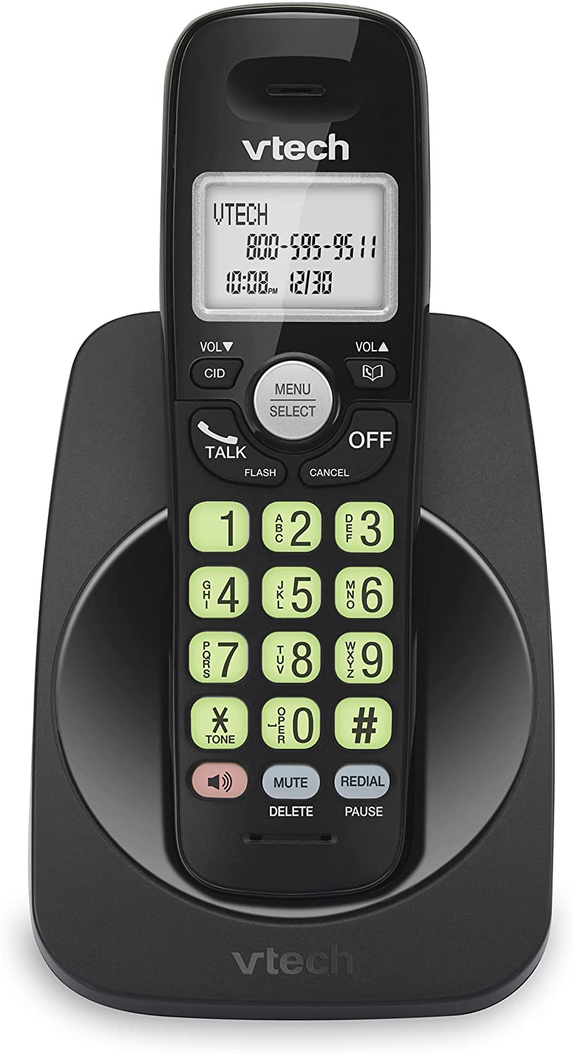 VTECH VG101-11 DECT 6.0 Cordless Phone for Home, Blue-White Backlit Display, Backlit Big Buttons, Full Duplex Speakerphone, Caller ID/Call Waiting, Easy Wall Mount, Reliable 1000 ft Range (Black)