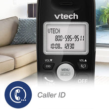 Load image into Gallery viewer, VTECH VG101-11 DECT 6.0 Cordless Phone for Home, Blue-White Backlit Display, Backlit Big Buttons, Full Duplex Speakerphone, Caller ID/Call Waiting, Easy Wall Mount, Reliable 1000 ft Range (Black)