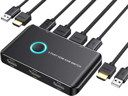 ABLEWE KVM Switch HDMI 2 Port Box, Support UHD 4K@60Hz,with 2 USBCable and 2 HDMI Cable