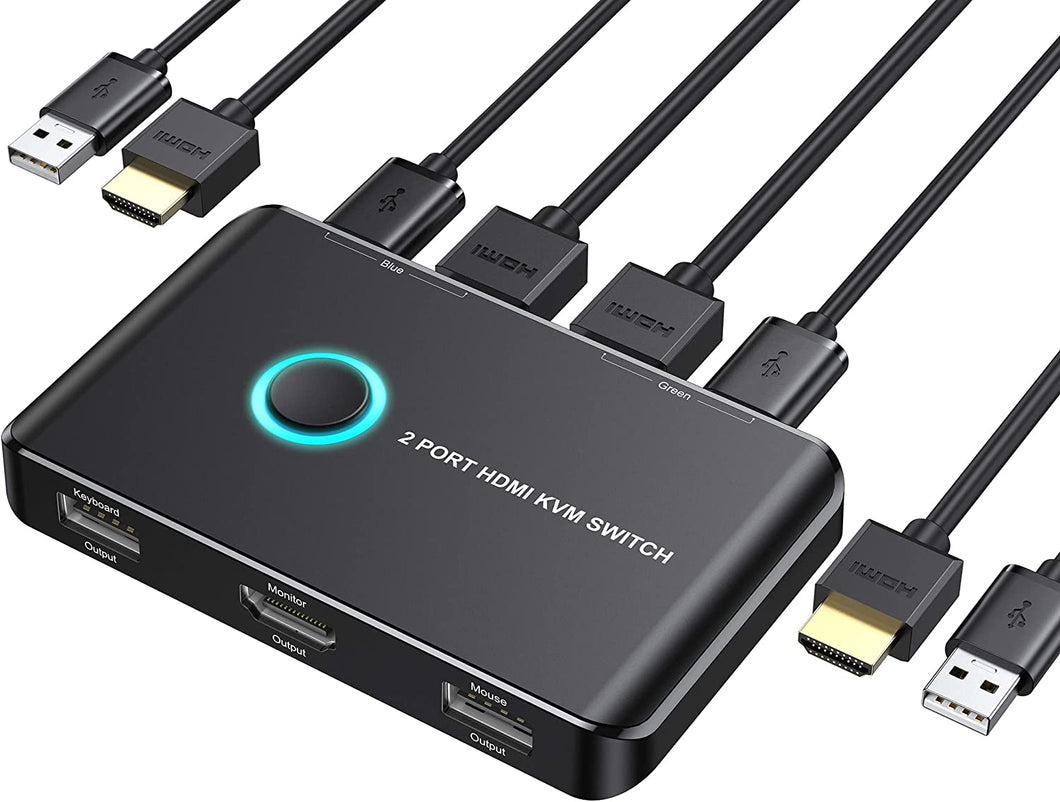 ABLEWE KVM Switch HDMI 2 Port Box, Support UHD 4K@60Hz,with 2 USBCable and 2 HDMI Cable