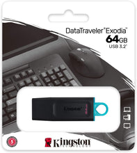 Load image into Gallery viewer, KINGSTON DATA TRAVELER USB FLASH DRIVE 64GB USB 3.2 BLACK