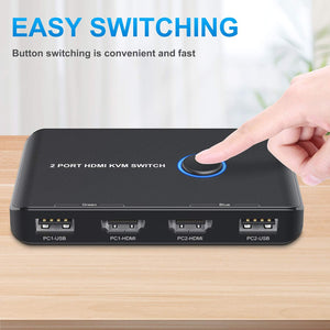 ABLEWE KVM Switch HDMI 2 Port Box, Support UHD 4K@60Hz,with 2 USBCable and 2 HDMI Cable