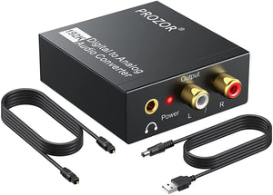 PROZOR 192KHz Digital to Analog Audio Converter DAC Digital SPDIF Optical toAnalog L/R RCA Converter Toslink Optical to 3.5mm Jack Adapter