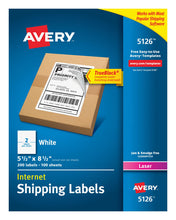 Load image into Gallery viewer, Avery® Internet Shipping Labels, TrueBlock® Technology, Permanent Labels, 5-1/2&quot; x 8-1/2&quot;, Laser, 200 Labels (5126)