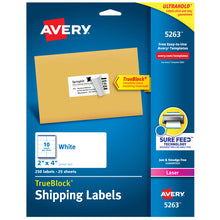 Load image into Gallery viewer, Avery® TrueBlock® Shipping Labels, Sure Feed™ Technology, Permanent Adhesive, 2&quot; x 4&quot;, 250 Labels (5263)
