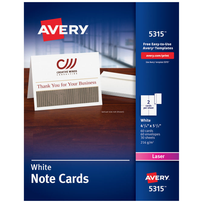 Avery® Note Cards, Uncoated, Two-Sided Printing, 4-1/4
