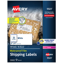 Load image into Gallery viewer, Avery® Waterproof Labels with Ultrahold® Permanent Adhesive, 2&quot; x 4&quot;, Laser, 500 Labels (5523)