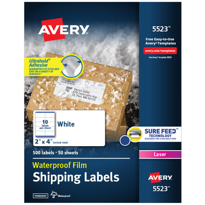 Avery® Waterproof Labels with Ultrahold® Permanent Adhesive, 2