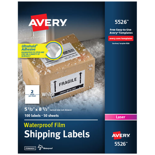 Waterproof Labels with Ultrahold® Permanent Adhesive, Sure Feed™, TrueBlock®, Laser, 100 Labels, 5-1/2