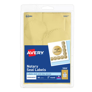 Avery® Notary Seal Labels, 2" Diameter, Printable Gold Certificate Seals, Inkjet, 44 Gold Seals Total (05868)