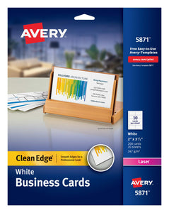Avery® Clean Edge® Business Cards, Uncoated, Two-Side Printing, 2" x 3-1/2", 200 Cards (5871)