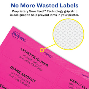 Avery® Neon Address Labels with Sure Feed™ for Laser Printers, 2-1/4", Assorted Colors, 180 Burst Labels (5995)